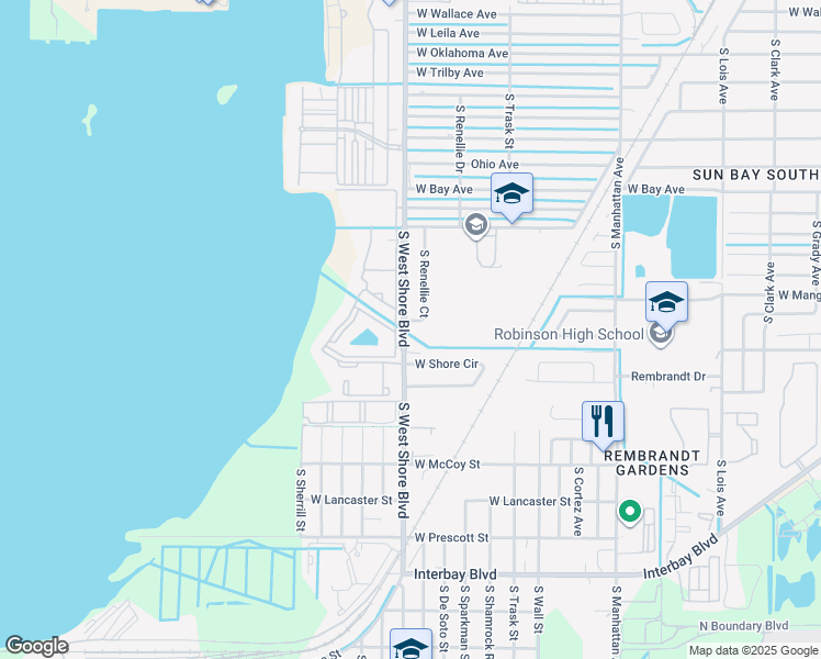 map of restaurants, bars, coffee shops, grocery stores, and more near 6344 South Renellie Court in Tampa