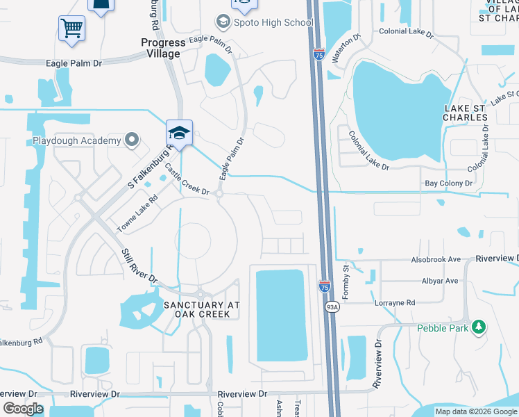 map of restaurants, bars, coffee shops, grocery stores, and more near 6938 Towering Spruce Drive in Riverview