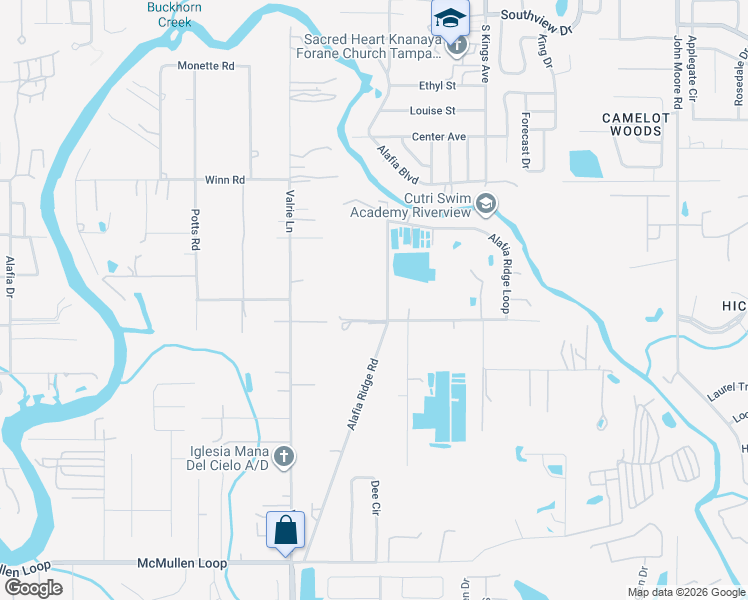 map of restaurants, bars, coffee shops, grocery stores, and more near 7413 Alafia Ridge Road in Riverview