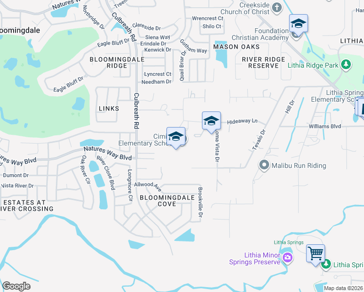 map of restaurants, bars, coffee shops, grocery stores, and more near 4329 Culbreath Road in Valrico