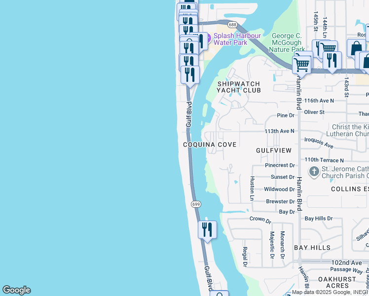 map of restaurants, bars, coffee shops, grocery stores, and more near 42 Gulf Boulevard in Indian Rocks Beach
