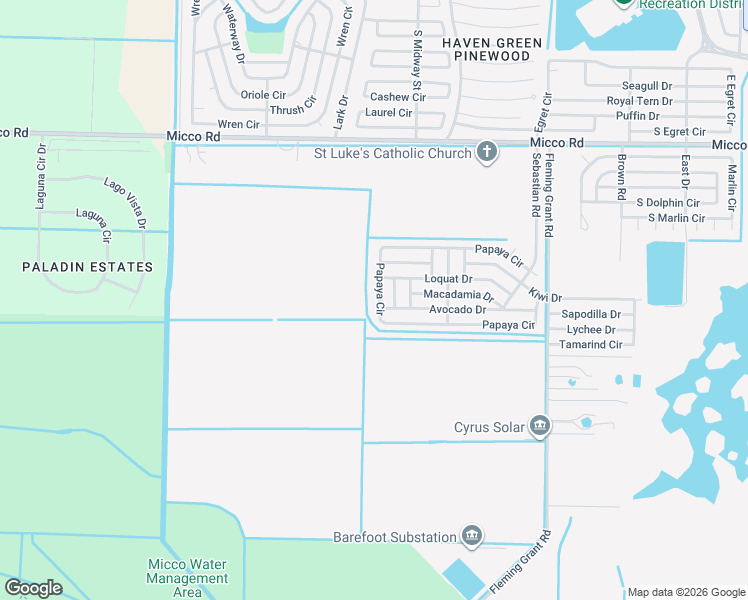 map of restaurants, bars, coffee shops, grocery stores, and more near 449 Papaya Circle in Micco