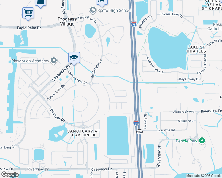map of restaurants, bars, coffee shops, grocery stores, and more near 8627 Deep Maple Drive in Riverview