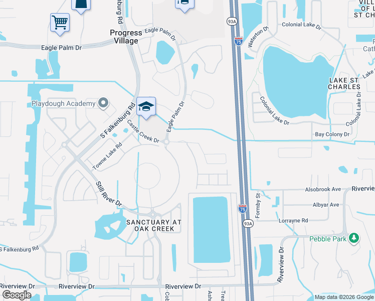 map of restaurants, bars, coffee shops, grocery stores, and more near 6913 Towering Spruce Drive in Riverview