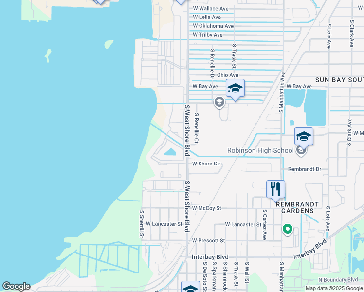 map of restaurants, bars, coffee shops, grocery stores, and more near 6344 South Renellie Court in Tampa