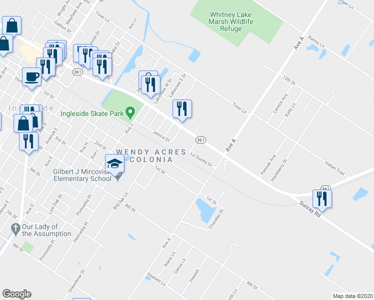 map of restaurants, bars, coffee shops, grocery stores, and more near 2075 La Quinta Drive in Ingleside