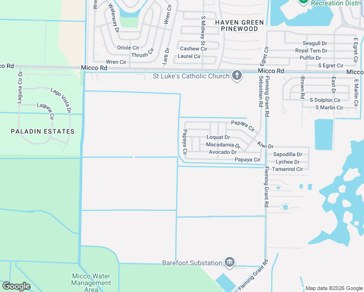 map of restaurants, bars, coffee shops, grocery stores, and more near 449 Papaya Circle in Micco