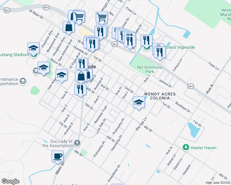 map of restaurants, bars, coffee shops, grocery stores, and more near 2735 Avenue H in Ingleside