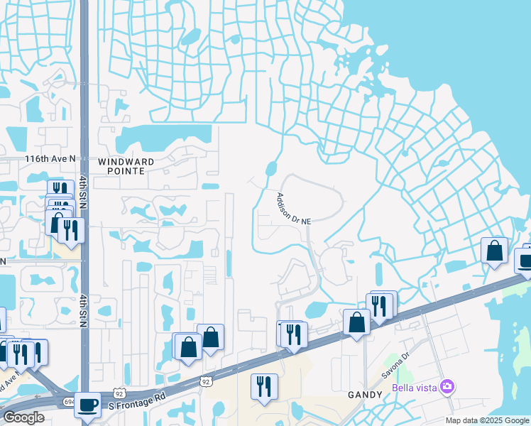 map of restaurants, bars, coffee shops, grocery stores, and more near 580 Shoreham Court Northeast in St. Petersburg
