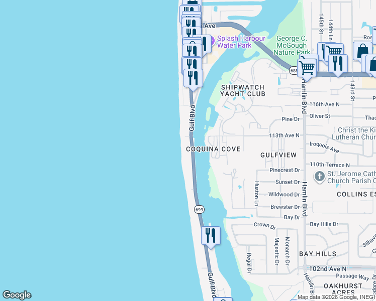 map of restaurants, bars, coffee shops, grocery stores, and more near 42 Gulf Boulevard in Indian Rocks Beach