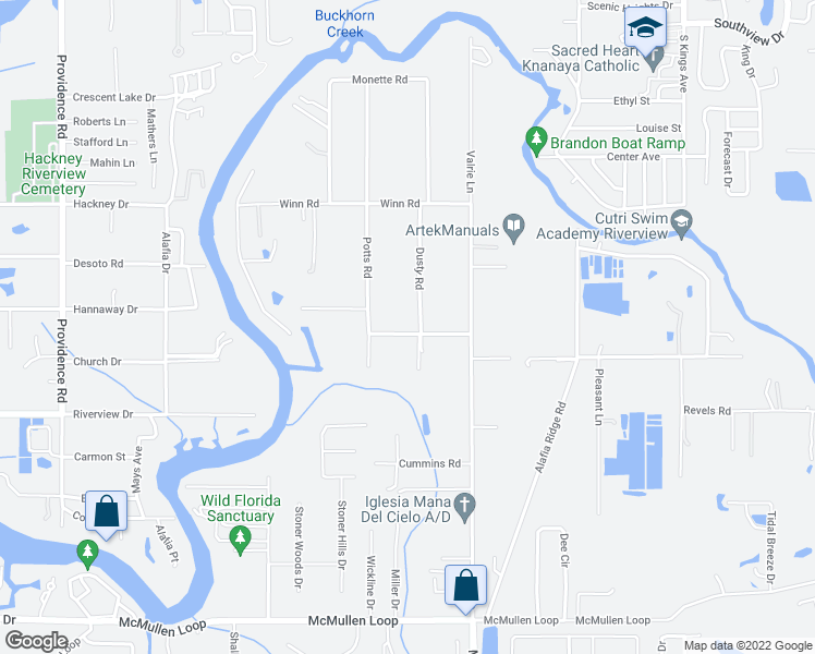map of restaurants, bars, coffee shops, grocery stores, and more near 7250 Potts Road in Riverview
