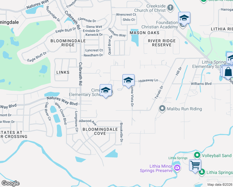 map of restaurants, bars, coffee shops, grocery stores, and more near 4410 Loma Vista Dr in Valrico