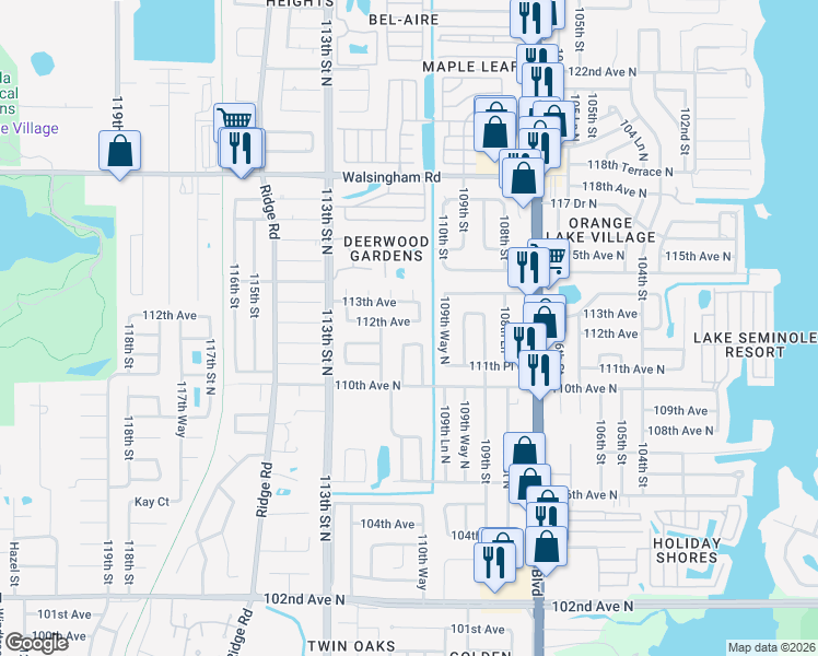 map of restaurants, bars, coffee shops, grocery stores, and more near 11188 111th Street North in Largo