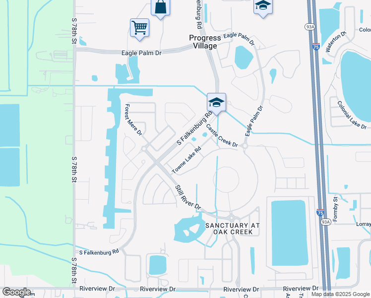 map of restaurants, bars, coffee shops, grocery stores, and more near 7020 Woodchase Glen Drive in Riverview