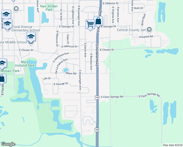 map of restaurants, bars, coffee shops, grocery stores, and more near 820 East Mann Road in Bartow