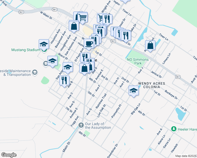 map of restaurants, bars, coffee shops, grocery stores, and more near 2640 Avenue East in Ingleside