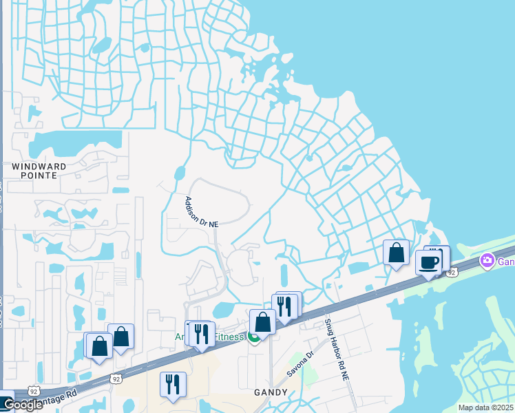 map of restaurants, bars, coffee shops, grocery stores, and more near 842 Addison Drive Northeast in St. Petersburg