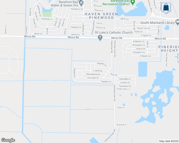 map of restaurants, bars, coffee shops, grocery stores, and more near 401 Loquat Drive in Sebastian