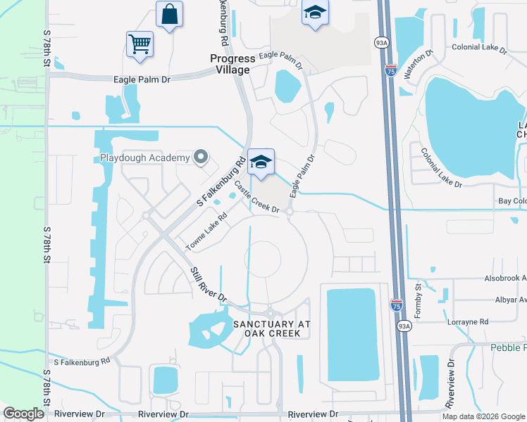 map of restaurants, bars, coffee shops, grocery stores, and more near 6874 South Falkenburg Road in Riverview