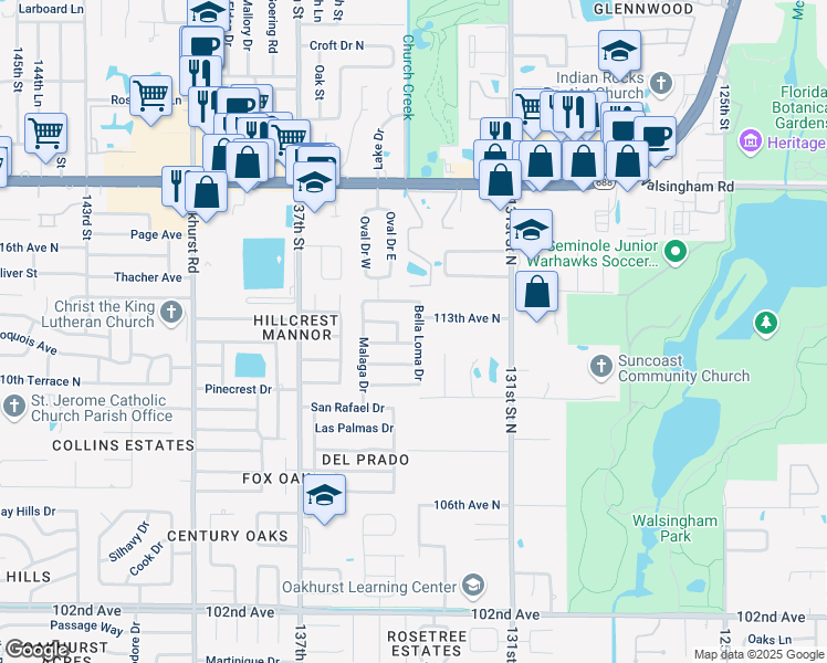 map of restaurants, bars, coffee shops, grocery stores, and more near 13370 Balboa Drive in Largo
