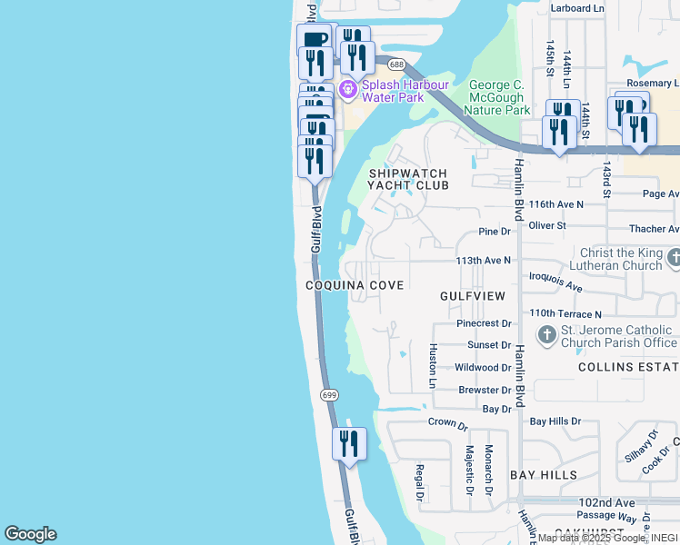 map of restaurants, bars, coffee shops, grocery stores, and more near 15199 113th Ave N in Largo