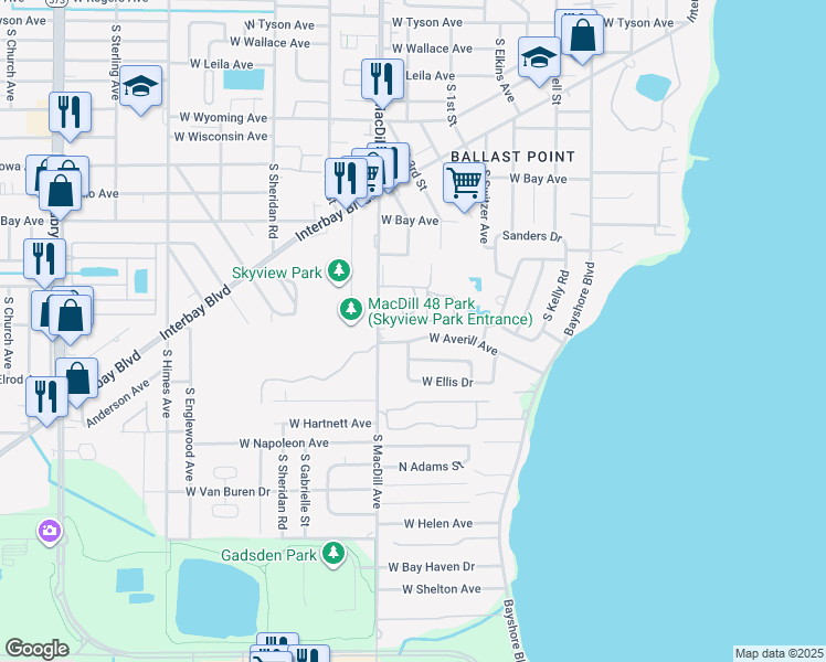 map of restaurants, bars, coffee shops, grocery stores, and more near 2929 West Averill Avenue in Tampa