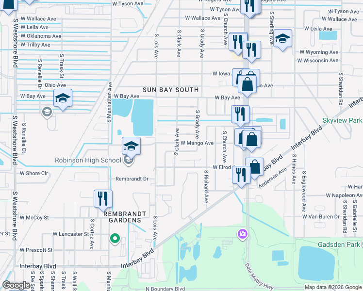 map of restaurants, bars, coffee shops, grocery stores, and more near 4012 West Olive Street in Tampa