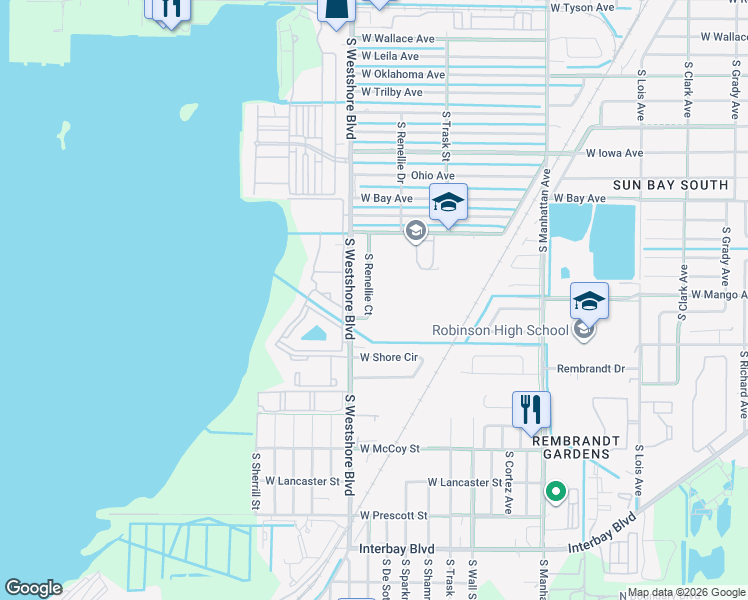 map of restaurants, bars, coffee shops, grocery stores, and more near 6324 South Renellie Court in Tampa
