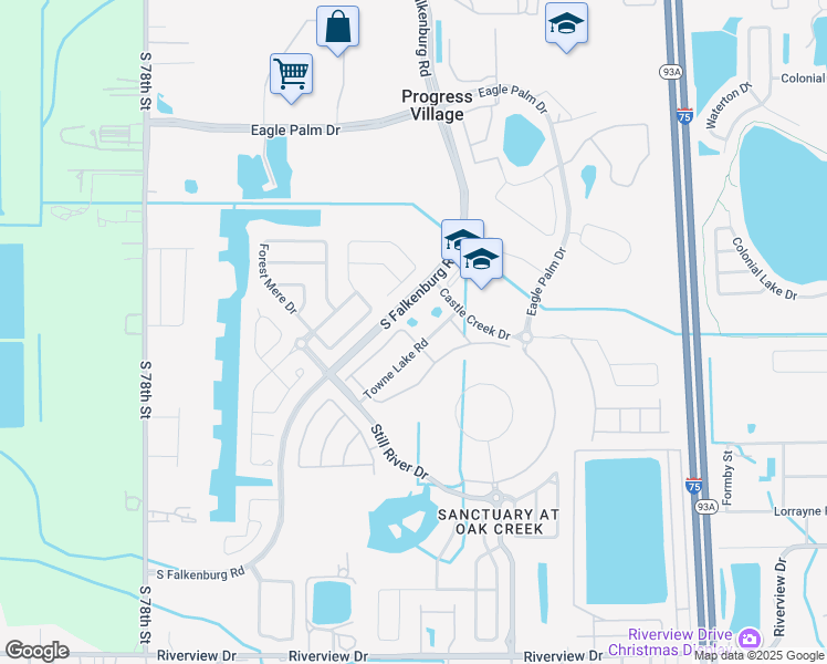 map of restaurants, bars, coffee shops, grocery stores, and more near 6915 woodchase glen road in Riverview