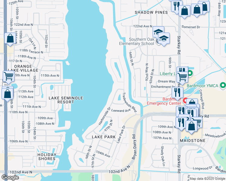 map of restaurants, bars, coffee shops, grocery stores, and more near 11346 Harborside Drive in Largo