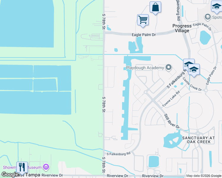 map of restaurants, bars, coffee shops, grocery stores, and more near 7208 Grand Elm Drive in Riverview