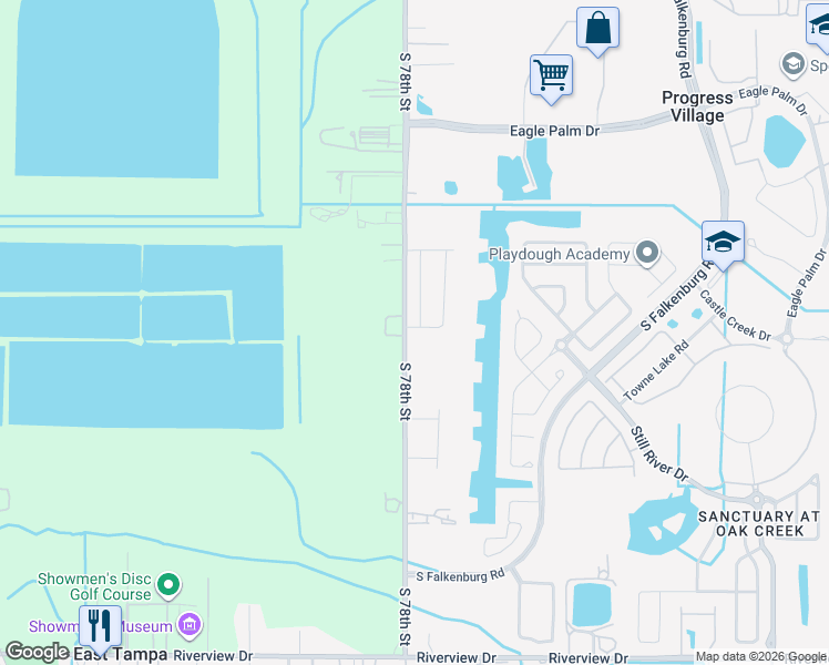 map of restaurants, bars, coffee shops, grocery stores, and more near 7208 Grand Elm Drive in Riverview