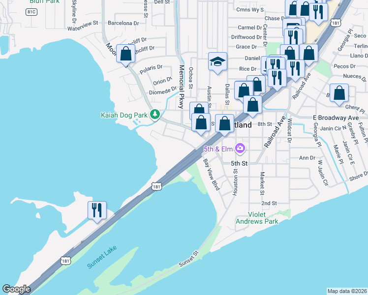 map of restaurants, bars, coffee shops, grocery stores, and more near 900 West Bayview Boulevard in Portland