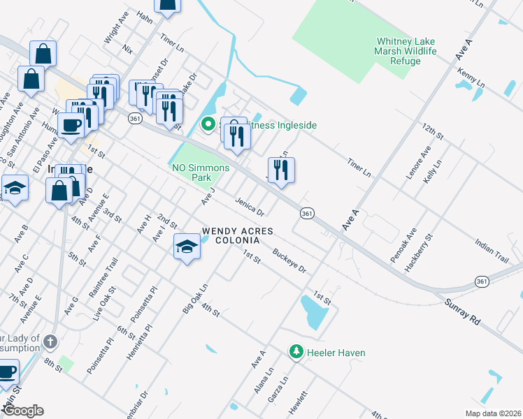map of restaurants, bars, coffee shops, grocery stores, and more near 2083 Lakeview South Drive in Ingleside