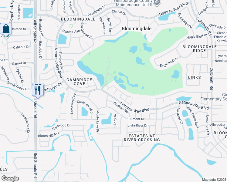 map of restaurants, bars, coffee shops, grocery stores, and more near 1409 Crooked Stick Drive in Valrico