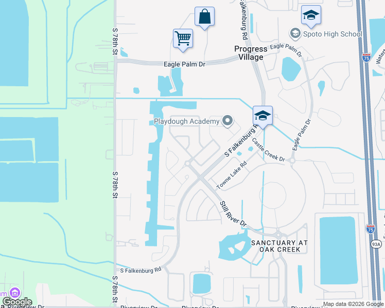 map of restaurants, bars, coffee shops, grocery stores, and more near 7017 Blue Beech Drive in Riverview