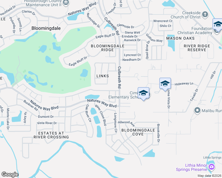 map of restaurants, bars, coffee shops, grocery stores, and more near 2304 Golf Manor Boulevard in Valrico