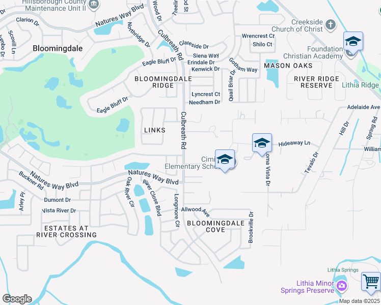 map of restaurants, bars, coffee shops, grocery stores, and more near 4319 Culbreath Road in Valrico