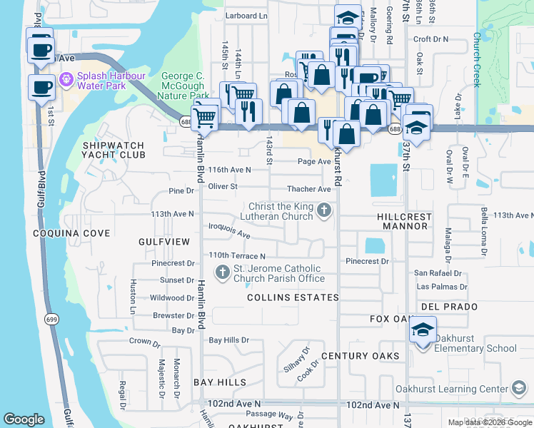 map of restaurants, bars, coffee shops, grocery stores, and more near 11320 Currie Lane in Largo