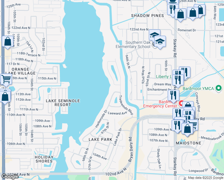 map of restaurants, bars, coffee shops, grocery stores, and more near 11346 Harborside Drive in Largo