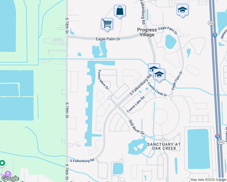 map of restaurants, bars, coffee shops, grocery stores, and more near 7023 Blue Beach Drive in Riverview