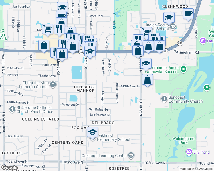 map of restaurants, bars, coffee shops, grocery stores, and more near 13469 Sol Vista Drive in Largo