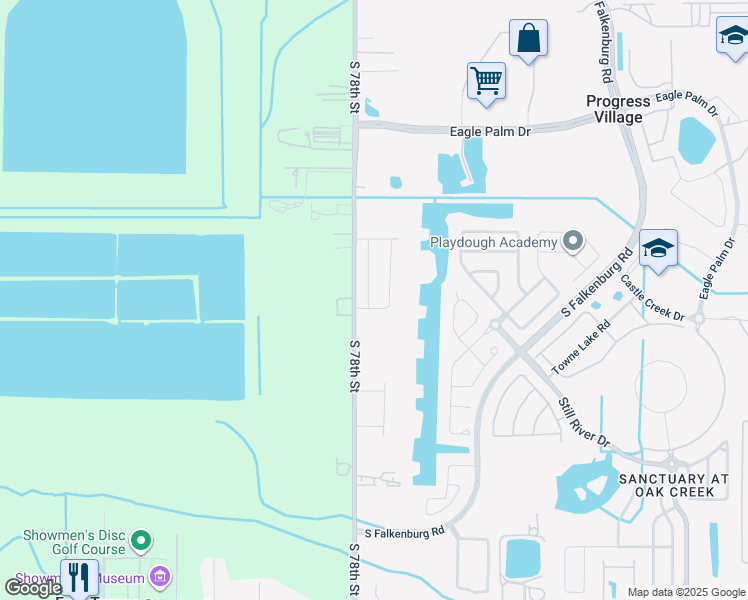 map of restaurants, bars, coffee shops, grocery stores, and more near 7208 Grand Elm Drive in Riverview