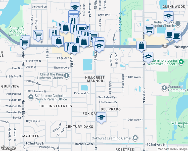 map of restaurants, bars, coffee shops, grocery stores, and more near 13711 Joyce Dr in Largo