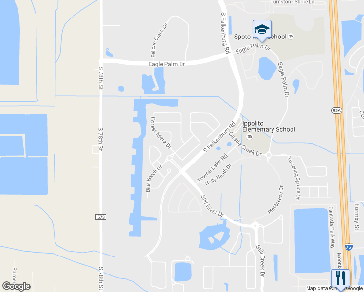 map of restaurants, bars, coffee shops, grocery stores, and more near 7017 Blue Beech Drive in Riverview