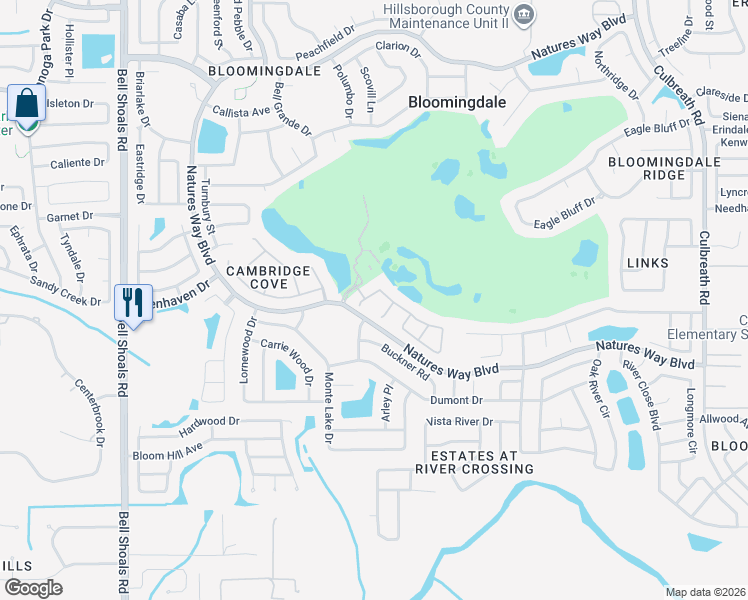 map of restaurants, bars, coffee shops, grocery stores, and more near 1409 Crooked Stick Drive in Valrico