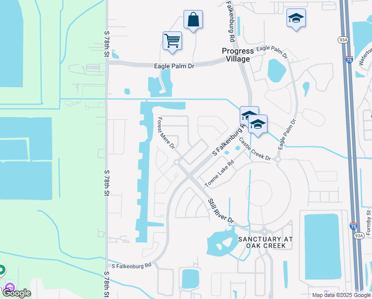map of restaurants, bars, coffee shops, grocery stores, and more near 7019 Blue Beech Drive in Riverview
