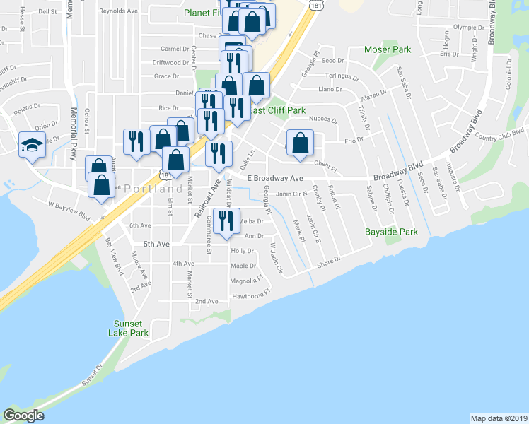 map of restaurants, bars, coffee shops, grocery stores, and more near 139 Georgia Place in Portland