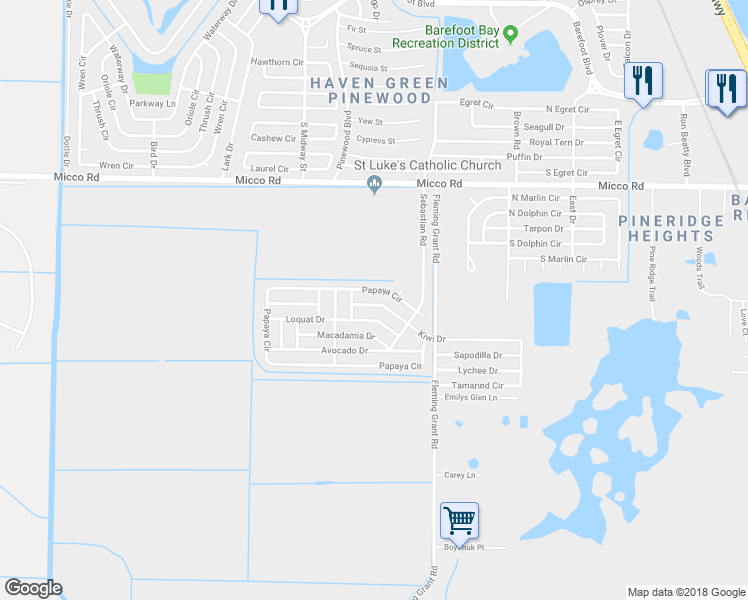 map of restaurants, bars, coffee shops, grocery stores, and more near 330 Kiwi Drive in Sebastian