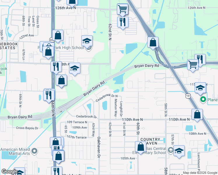 map of restaurants, bars, coffee shops, grocery stores, and more near 6200 Fallingleaf Court in Pinellas Park